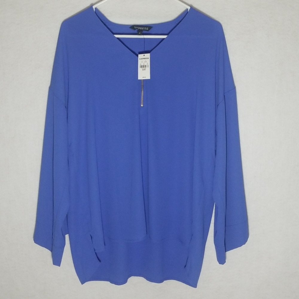 NEW Express Medium Blue Blouse Half Zip